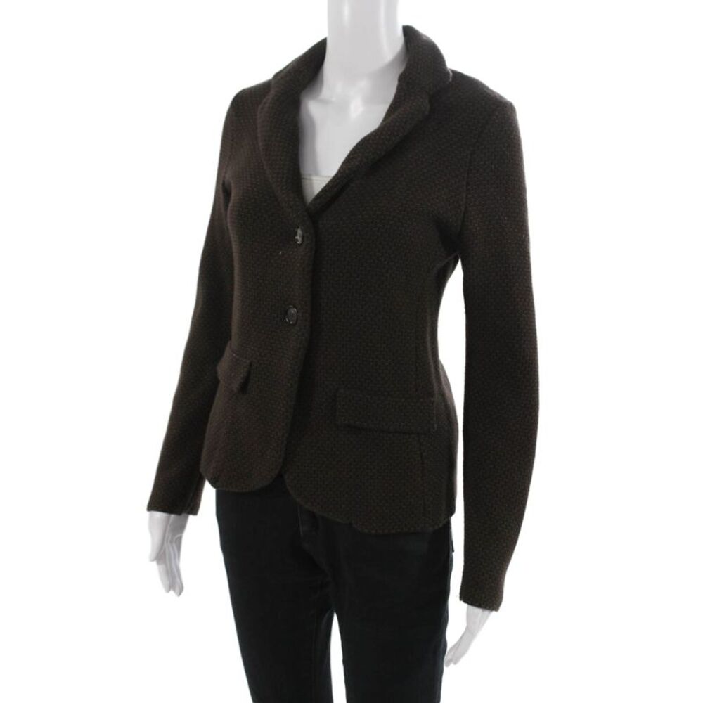 Lamberto Losani Women Brown Collared Geometric Button Blazer Wool Size 42 - Picture 3 of 8